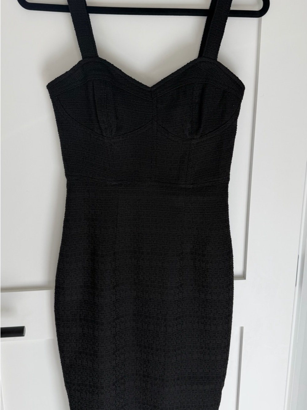 Express Black Textured Midi Bodycon Dress with Structured Bust